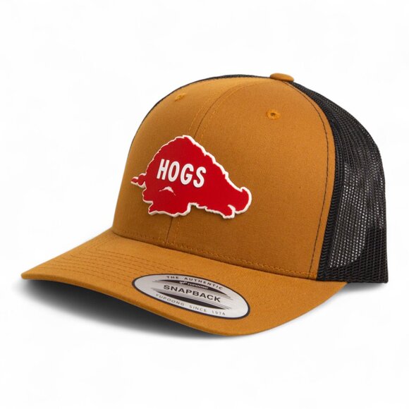 Arkansas Razorbacks Retro HOGS Red YP Snapback Hat- Carmel/ Black - Picture 1 of 3